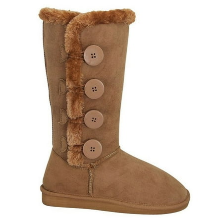 High Button Boots - New Girl's Warm Tall Mid Calf 3 Buttons Faux Sheepskin Fur Kids Shoes Boots (8908-Tan-13 Little Kid)