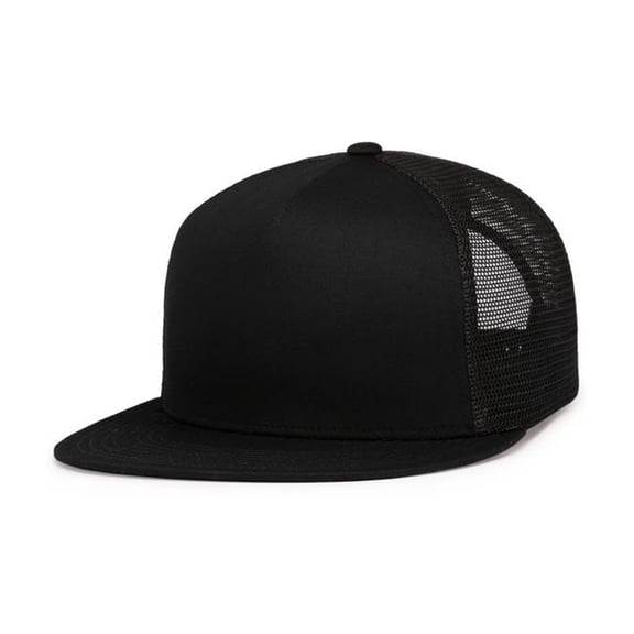 Pacific Headwear  D-Series 5-Panel Trucker Snapback Cap, Black - One Size