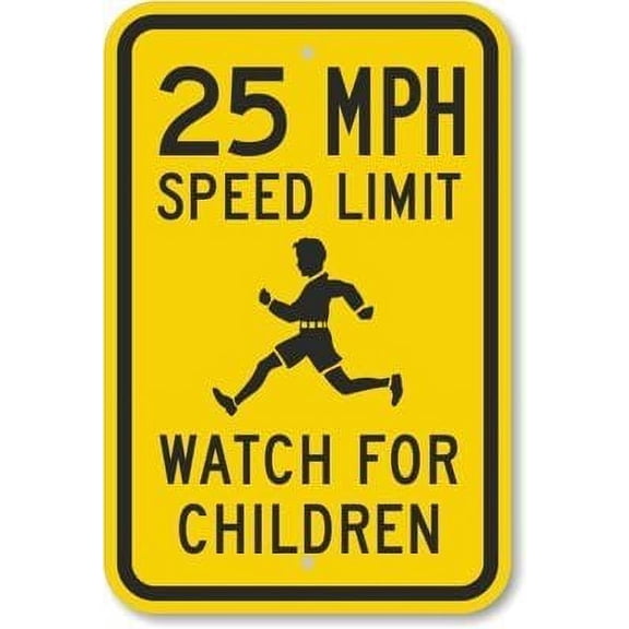 25 MPH Speed Limit Watch for Children (with Graphic) Sign, 16" x 12"