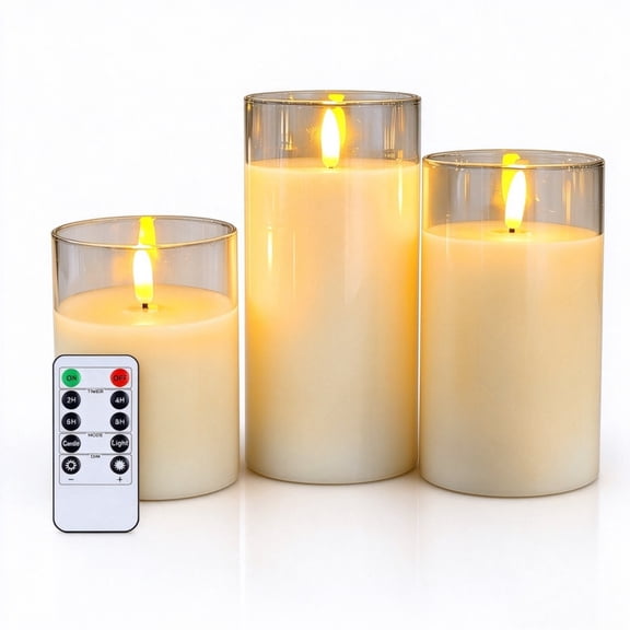Flickering Flameless Candles, Swinging flame LED Candles, No melt, Moving Flame, Real Wick LED Pillar Candles, Set of 3