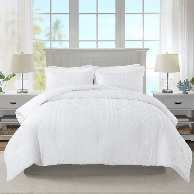 JML Tufted Twin Comforter Set 2 Pieces, Jacquard Boho Tufts Bedding Set - All Season Duvet and 1 Pillow Sham Bed Sets, White