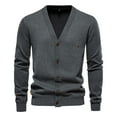 thumbnail image 4 of ibuvkizy Cardigan Sweaters for Men's Round Neck Pullover Long Sleeved Loose Base Shirt Top Sweater Dark Gray,S, 4 of 5
