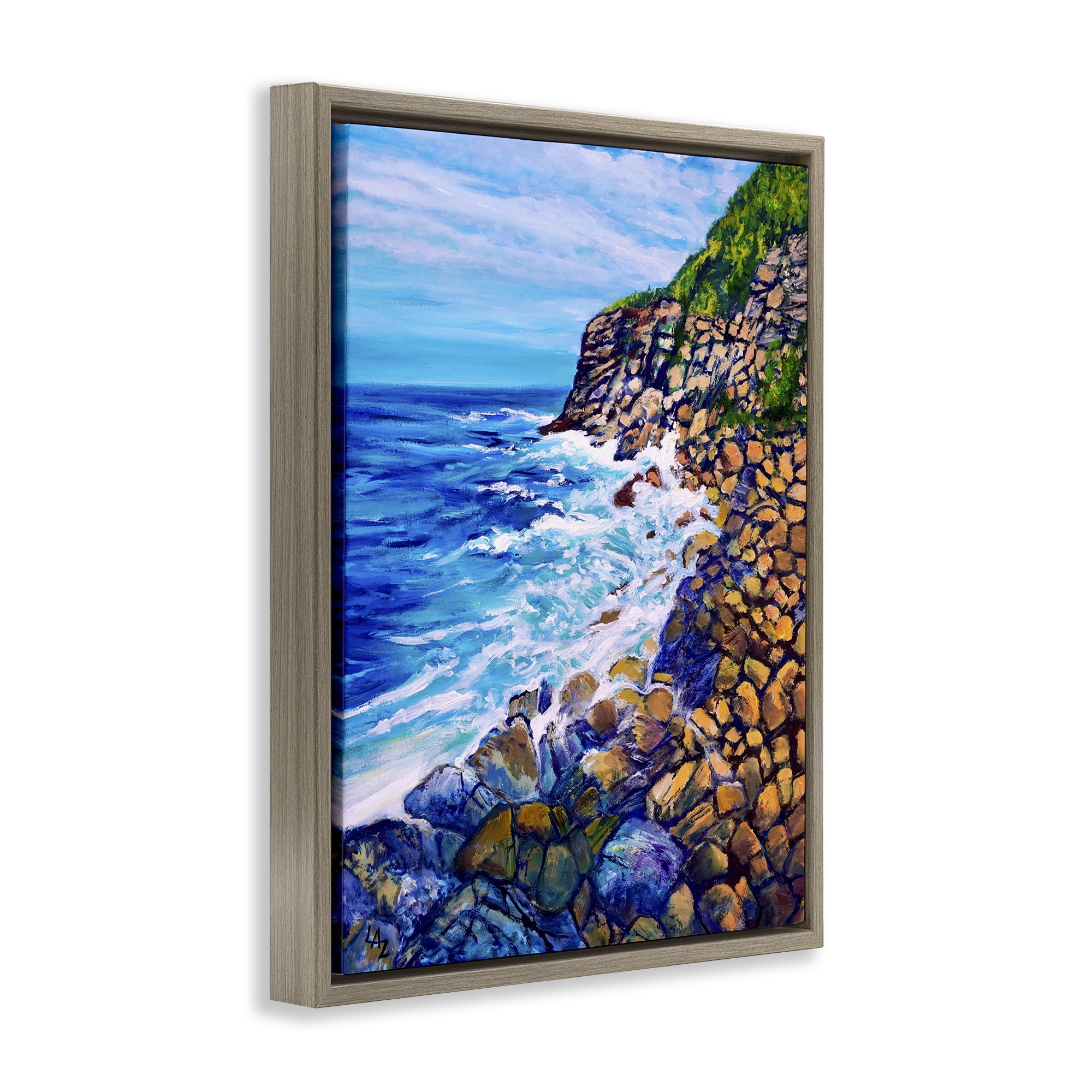 Stupell Industries Cliffside Ocean Spray Brown Framed Floater Canvas Wall Art, design by Lee Ann Zirbes