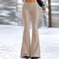 thumbnail image 2 of RUTAYY Women's Flare Pants Elastic High Waist Stretch Knit Slim Fit Versatile Casual Trousers, Khaki, 2 of 5