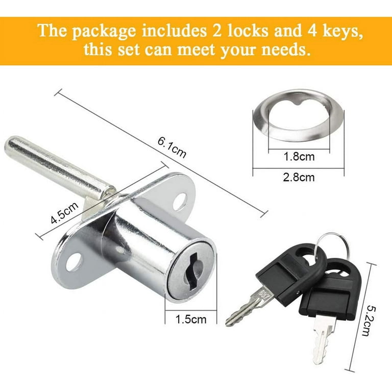 JCBIZ 2pcs 16mm Cylinder Plunger Lock for Drawer Cabinet Desk Table Office Table Front Activity Linkage Associated Lock 1 Lock 3 Drawers Security