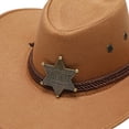 thumbnail image 4 of Sombrero de vaquero para hombre, sombrero de vaquera con correa para la barbilla, sombrero de ala ancha de moda para exteriores Caqui claro, 4 of 9