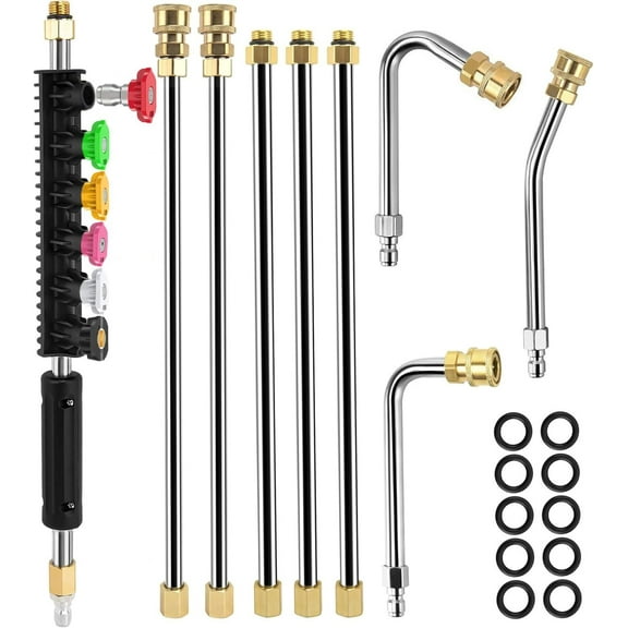 Pressure Washer Extension Wand, 10 Pack Power Washer Extension Wand with 6 Nozzle Tips, 30°,90°,120° Curved Rod, 1/4" Quick Connect, Replacement Power washer Lance, 4000 PSI