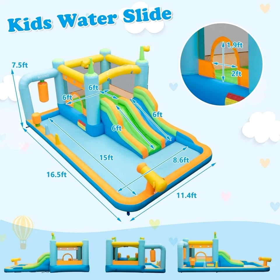 Auranook Inflatable Water Slide Giant Kids Bounce House Park Splash Pool with 735W Blower