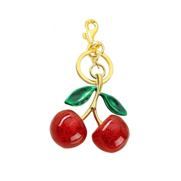 Llavero con colgante de resina y diseño de cereza con ramas de aleación dorada, cierre de mosquetón seguro, gancho antipérdida, para bolsos, llaves, accesorios para teléfono.
