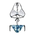 thumbnail image 2 of chaqlin Women's Halter Neck Two Piece Bikini Set - Blue Hibiscus Floral Stripe Design, Tie Side, Quick Dry Swimwear for Beach Vacation & Pool Party, 2 of 9