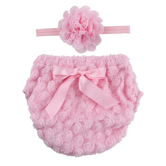 Rose Ruffle Bloomer Diaper Cover and knotbow hedband for Baby Girls Toddlers(L)
