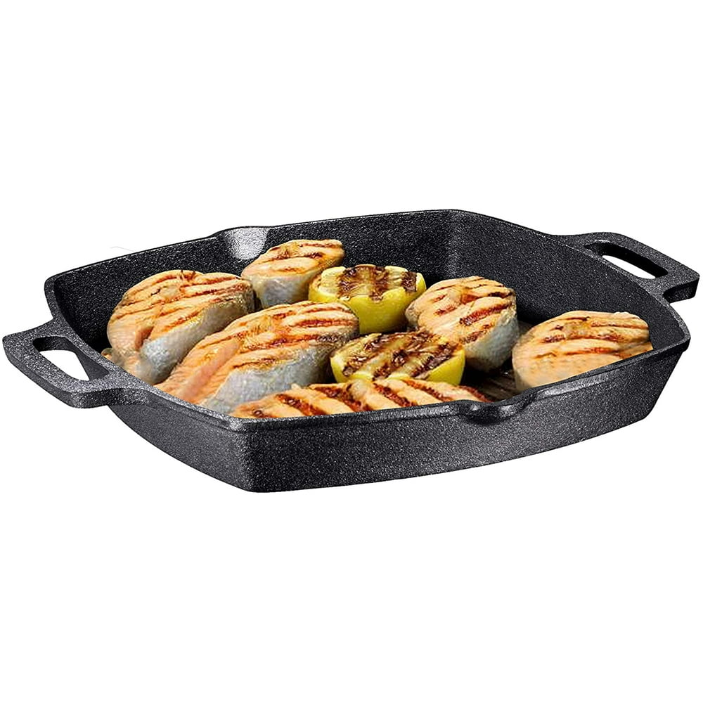 13 Inch Square Cast Iron Grill Pan Steak Pan Preseasoned Grill Pan