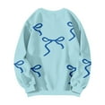 thumbnail image 6 of Women Tops Women's Long Sleeve Sweatshirt Casual Crewneck Loose Fit Pullover Fleece Tops, Bow Print Fall Winter Fashion with Soft Fabric for Comfortable Wear,Light Blue,XL, 6 of 6