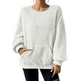 thumbnail image 4 of Xdegoge Oversized Fleece Fuzzy Sweatshirt Long Sleeve Crewneck Thick Warm Pullover Soild Color Drop Shoulder Loose Tops 2025 Fall Winter Thermal Fashion Outfits with Pocket Fit Street Home S-Xxl, 4 of 8