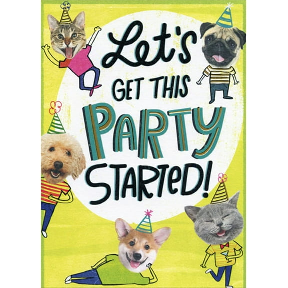 Designer Greetings Cats and Dogs with Human Bodies : Get Party Started Funny / Humorous Birthday Card
