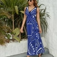 thumbnail image 6 of Blue Paisley Bandana Pattern Womens Night Club Maxi Dress V Neck Sleeveless Bohemia Long Dresses, 6 of 9