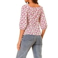 thumbnail image 3 of Unique Bargains Chemisier de Travail à Manches Mi-Longues Imprimé Floral Col Carré pour Femmes Blanc TP, 3 of 6