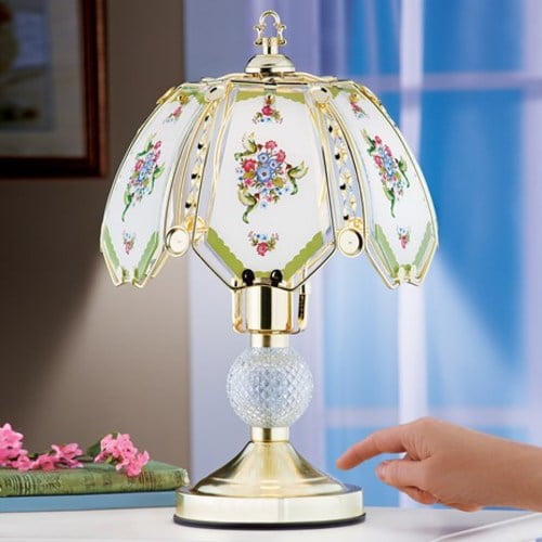 Floral Hummingbird Glass 3way Touch Lamp