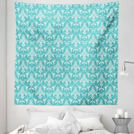Victorian Tapestry, Continuous Pattern with Vintage Floral Pansy Inspired Antique Blossom Motif, Fabric Wall Hanging Decor for Bedroom Living Room Dorm, 5 Sizes, Seafoam White, by Ambesonne