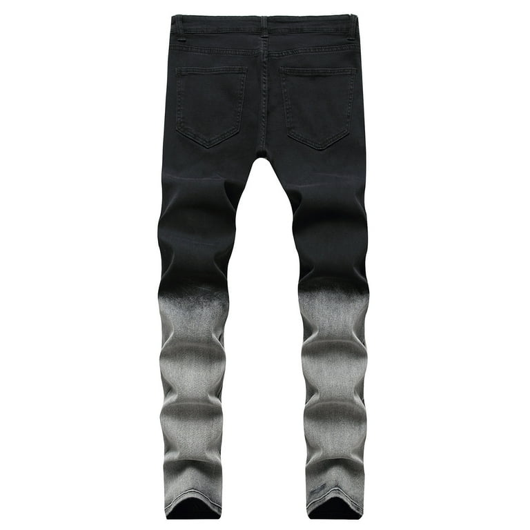 Men'S New Gradient Color Pleated Straight Jeans Fashion Ripped