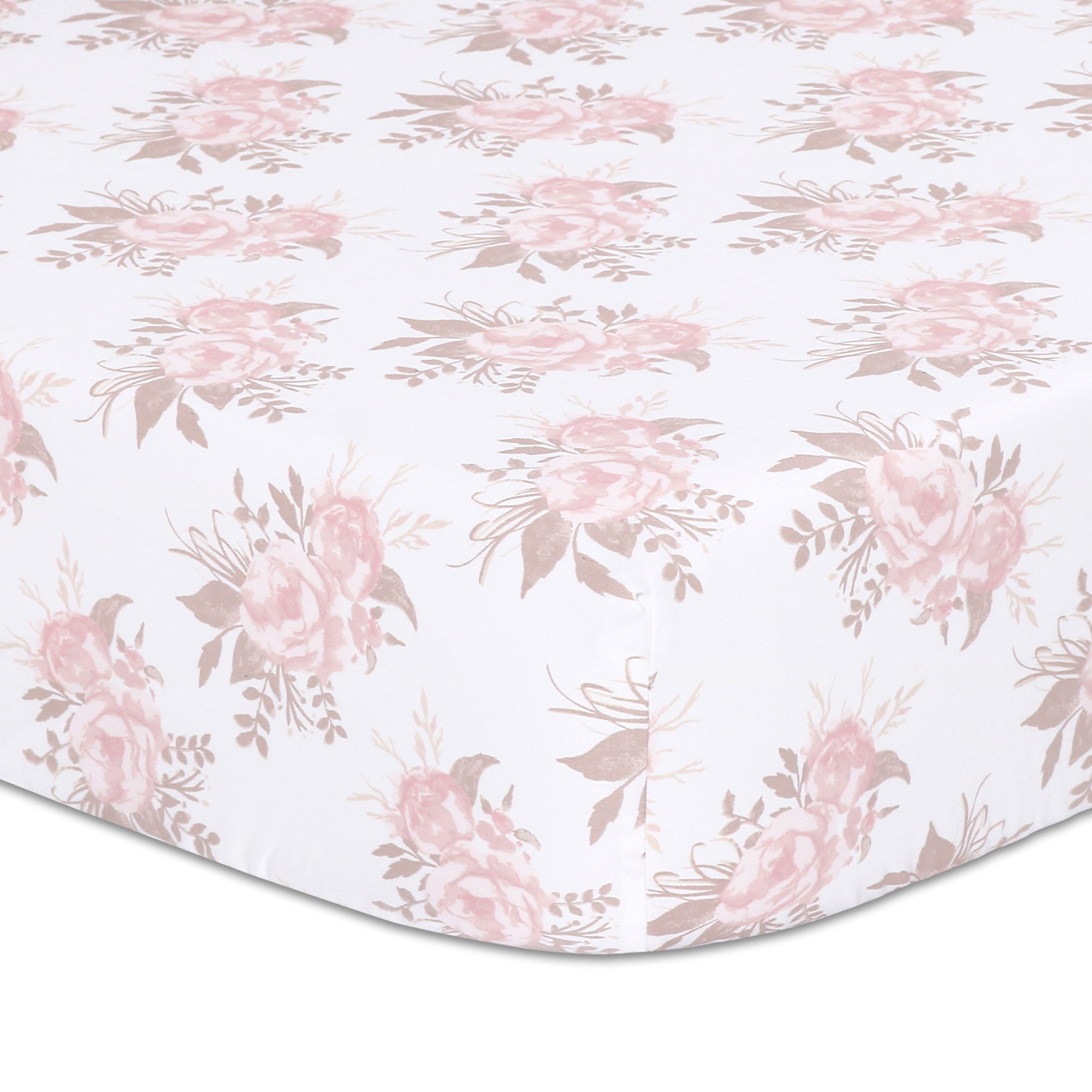 Baby Girl Fitted Crib Sheet Pink Floral Design Grace Collection by
