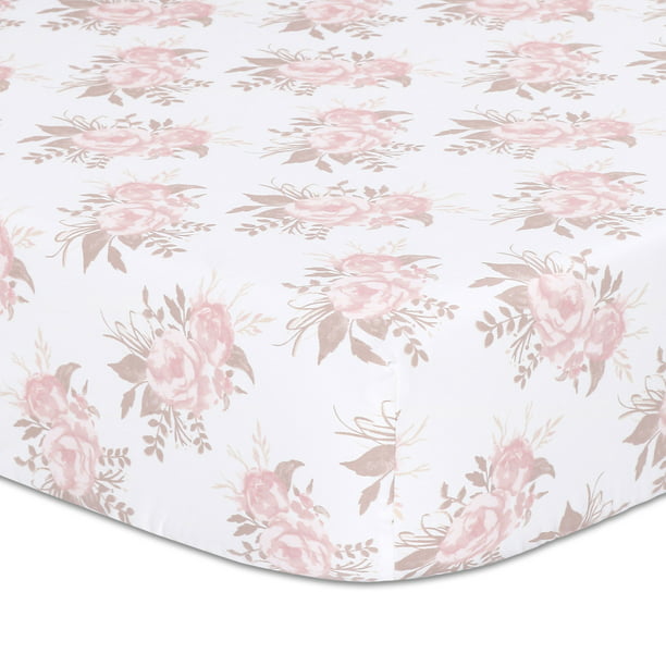 Baby Girl Fitted Crib Sheet - Pink Floral Design - Grace Collection by ...