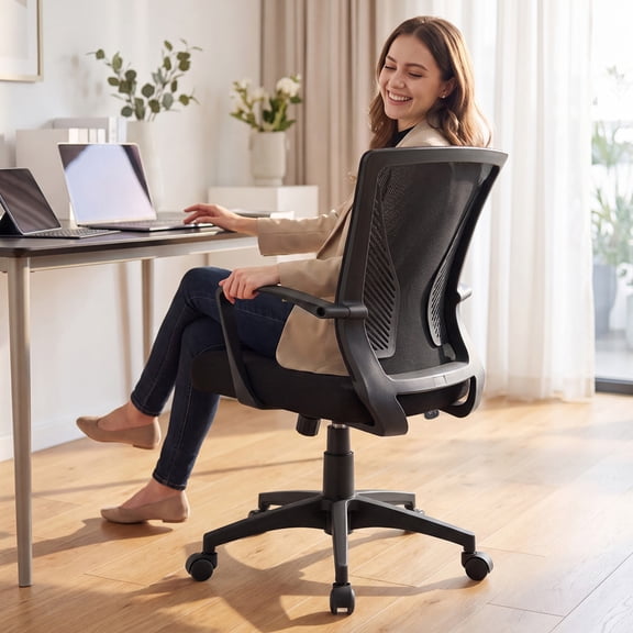 Lacoo Office Chair Mid Back Swivel Lumbar Support Desk Chair, Height Adjustable Computer Ergonomic Mesh Chair with Armrest, Black