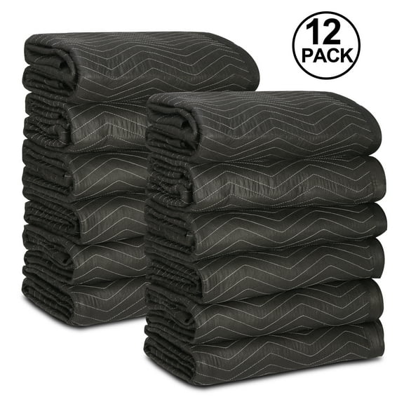 Moving Blankets 80" x 72" Pro Economy - 12 Pack - Black Shipping Furniture Pads
