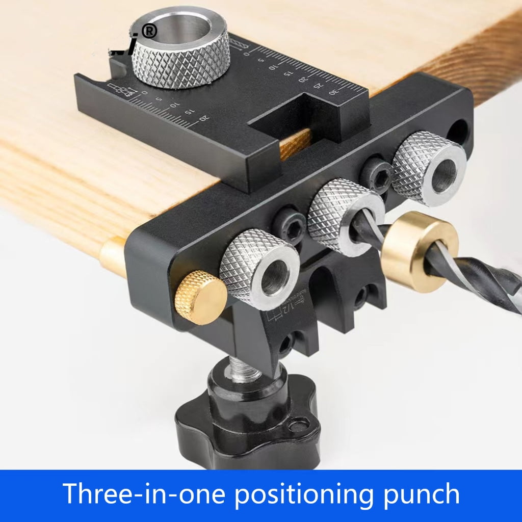 3 in 1 Drilling Locator Puncher Tool,Doweling Jig Drill Kits with 8/10/15mm Hole,Pocket Hole Jig Kits,3 Holes Joints Too