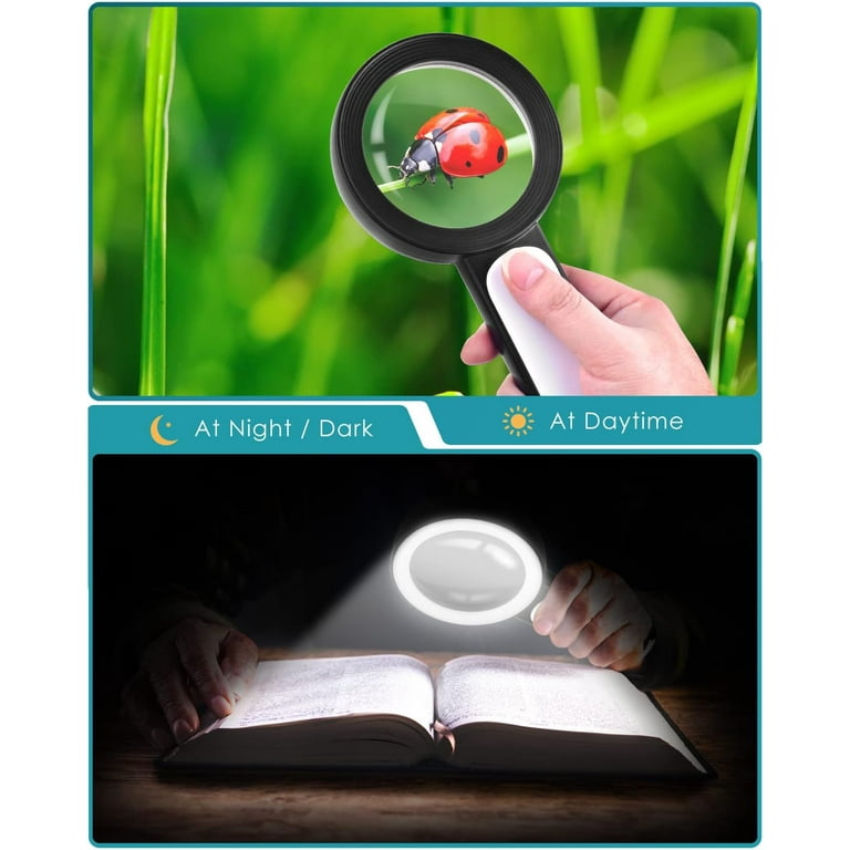 Magnifying Glass with Light，30X Handheld Large Magnifying Glass