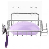 Appoft Bar Soap Holder for Shower Wall with 4 Hooks, Stainless Steel Adhesive Soap Dish for Bathroom, Silver