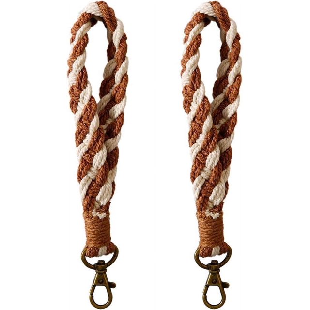 2 pieces (Brown) keychain bracelet lanyard women short lanyard boho lanyard