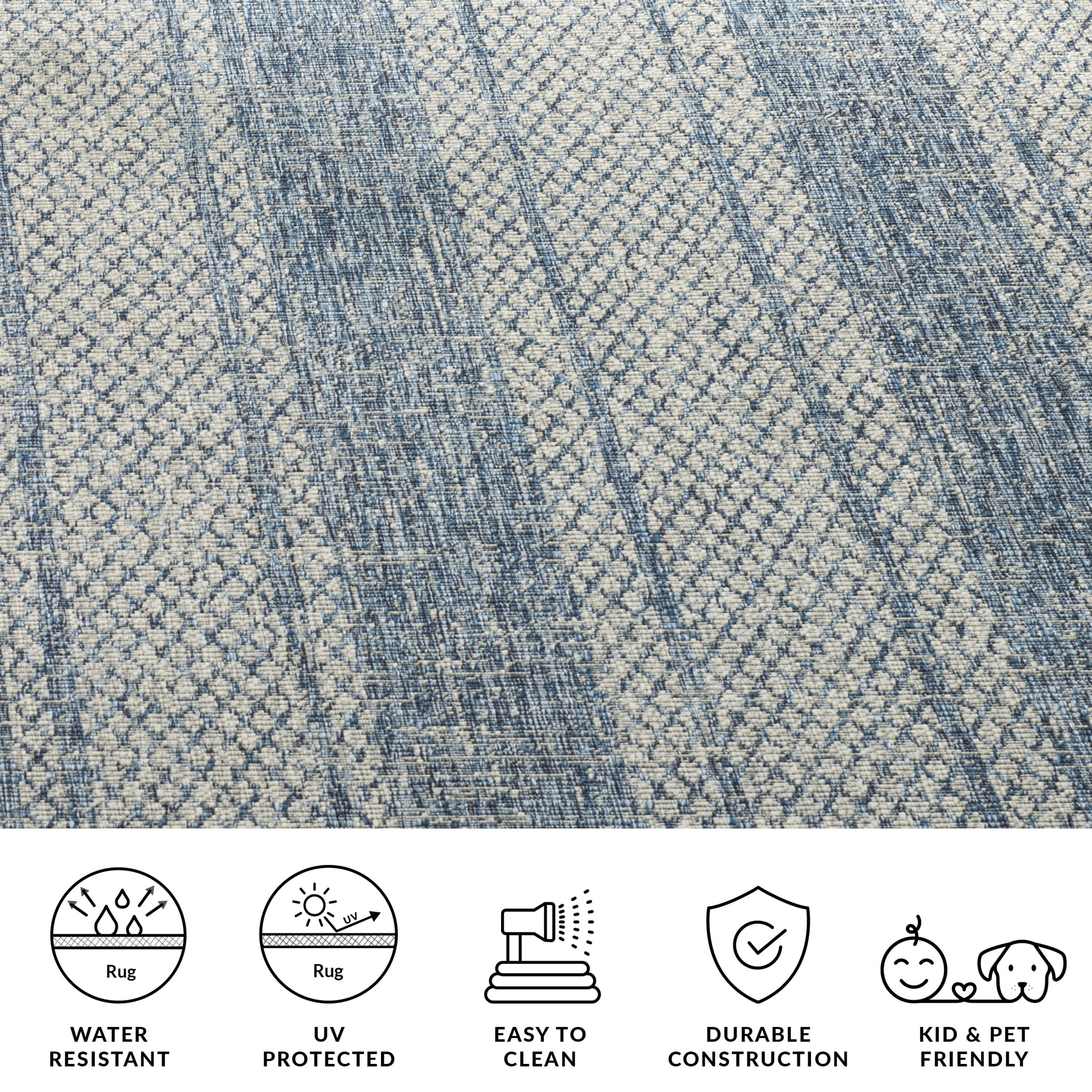 SAFAVIEH Courtyard Robert Striped Indoor/Outdoor Area Rug, 8' x 11', Light Grey/Blue