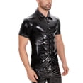 thumbnail image 2 of Men Shiny PVC Leather Shirt, Short Sleeve, Male Glossy Leather Casual Tops, 2 of 8