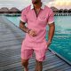 thumbnail image 2 of Mens Casual Pantalones Turndown Cuello Manga Corta Mitad Cremallera Blusa Y Bolsillos Pantalones Traje Deportivo para Diario, 2 of 9