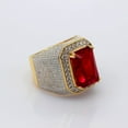 thumbnail image 4 of Uloveido Men's Yellow Gold Plated Emerald Cut Simulated Red Garnet Ring Wedding Band Super Big Red Cubic Zirconia Engagement Rings for Men January Birth-Stone Ring for Dad Boy-friend (Size 8) RA408, 4 of 7