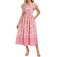 thumbnail image 1 of Vestido floral de verano GRACE KARIN con flores rosas talla M para mujer, 1 of 5