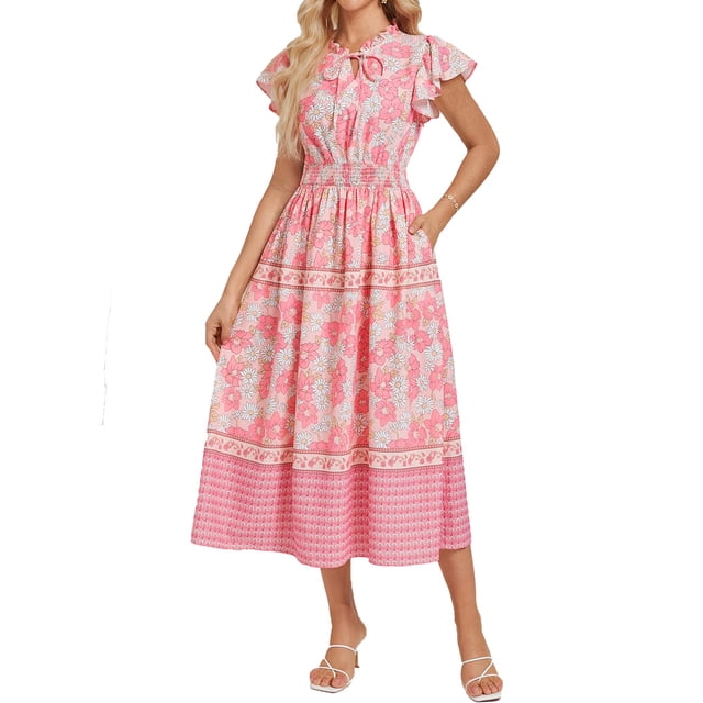 Vestido floral de verano GRACE KARIN con flores rosas talla M para mujer