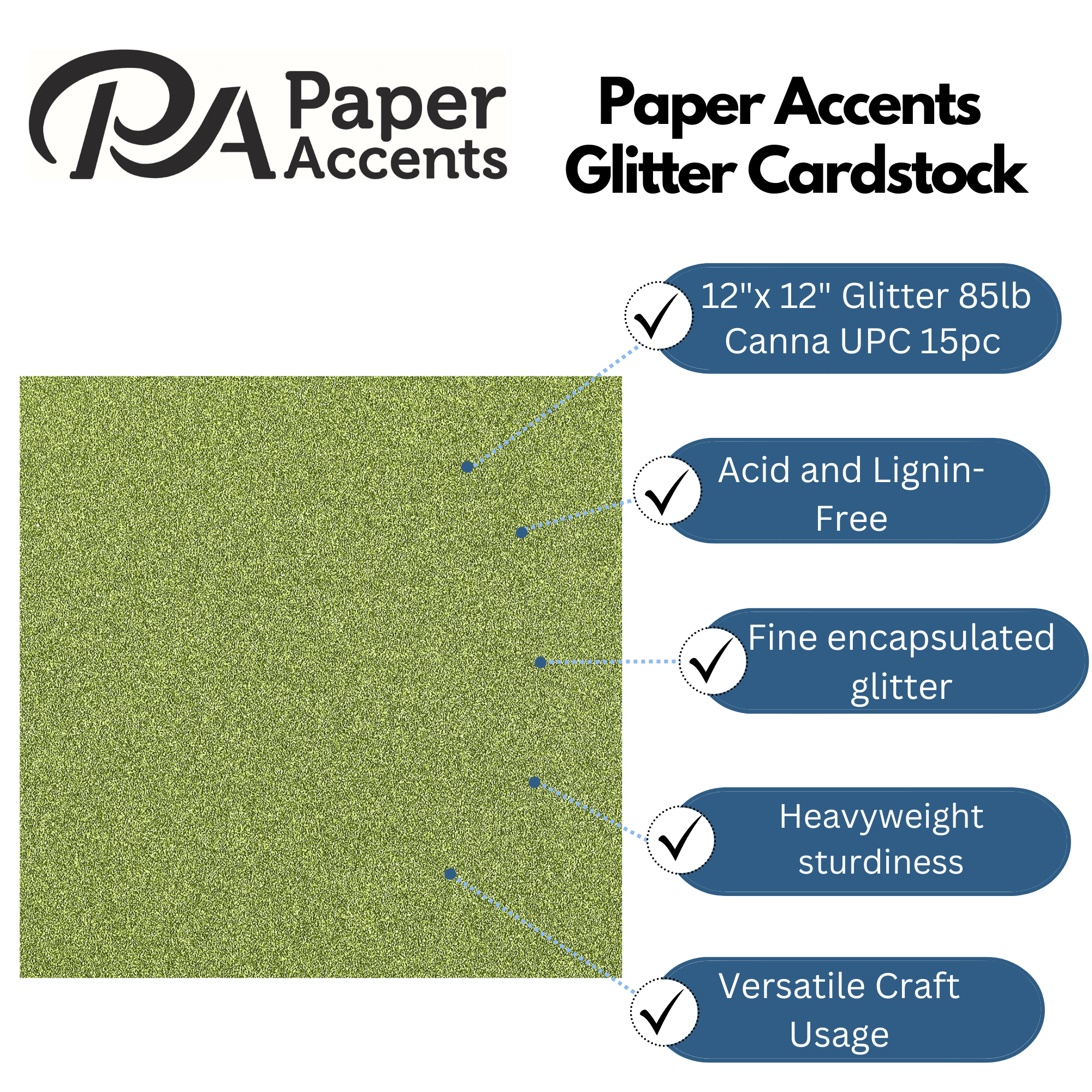 PA Paper Accents Glitter Cardstock 12? x 12? Olive Green, 85lb colored cardstock paper for card making, scrapbooking, printing, quilling and crafts, 15 piece pack
