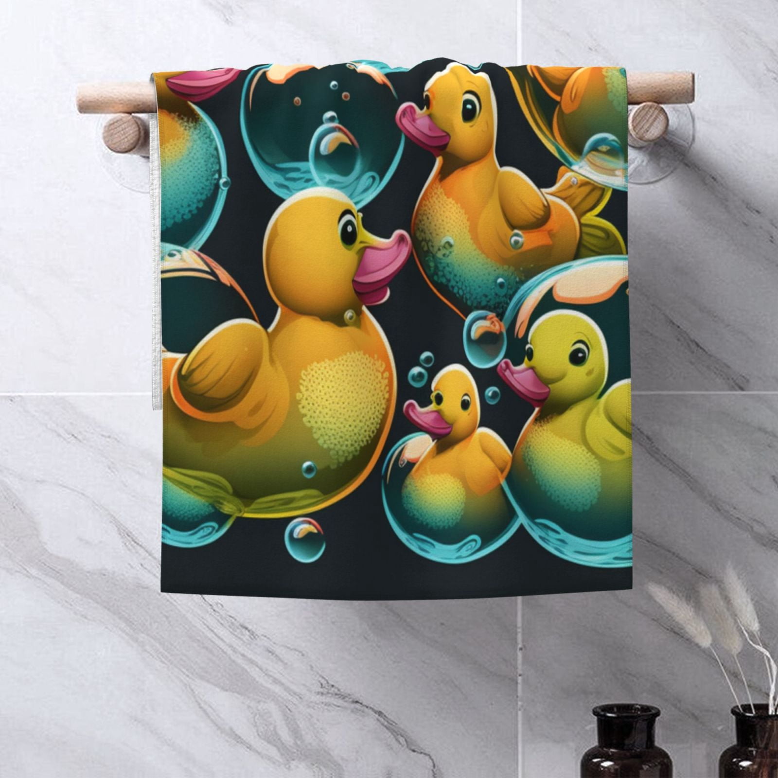 Cartoon Rubber Ducks Soap Bubbles Retro 27.5" x 16" Ultra Soft Hand Towel, Face Wash Cloth for Bathroom, Gym, Travel, Pool
