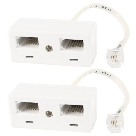 Dual Network Phones Unique Bargains 2 Pieces Dual BT UK 6P4C Female to RJ11 US Male Converter Telephone Adapter Cord ()