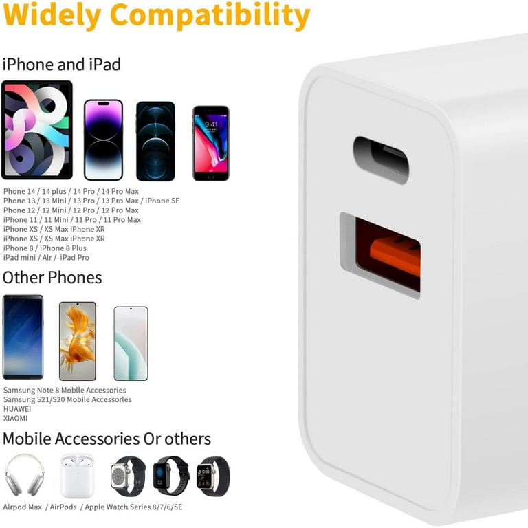 for Apple USB C Charger Block Apple Watch Se Charger 2023 Upgrade Dual Port Fast Charging Block Cube Box Brick Plug Adapter Compatible For Apple
