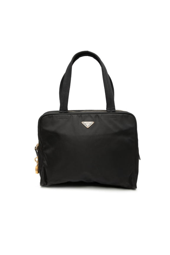 Pre-Owned Prada Triangle Logo Plate Tote Bag Shoulder Black Nylon Women's PRADA