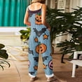 thumbnail image 4 of Halloween Jumpsuits for Women Casual Comfy Cotton Linen Lounge Clothes Funny Floral Print Overalls with Pockets, 4 of 7