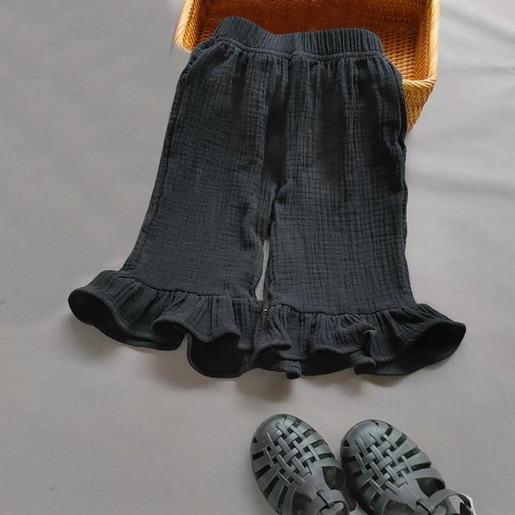 Capris Pants for Girls Cute Ruffle Bottom Wide Leg Cropped Trousers 1-9 Years Toddlers Kids Lightweight Solid Elastic High Waisted Pant