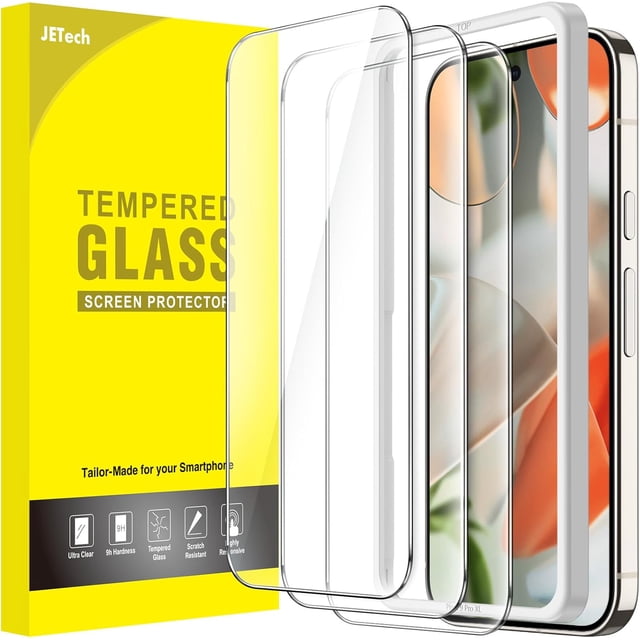 JZWAL-Screen Protector for Google Pixel 10 Pro XL/Pixel 9 Pro XL, Tempered Glass Film with Easy Installation Tool, Fingerprint Compatible, HD Clear, 3-Pack