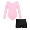 thumbnail image 5 of iiniim Kids Girls 2 Pieces Gymnastics Ballet Dance Outfits Long Sleeve Leotard with Shorts Set Pink&Black 6, 5 of 7