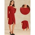 thumbnail image 2 of DARING DIVA Boat Neck Ruched Split Sheath Dress L Red, 2 of 6