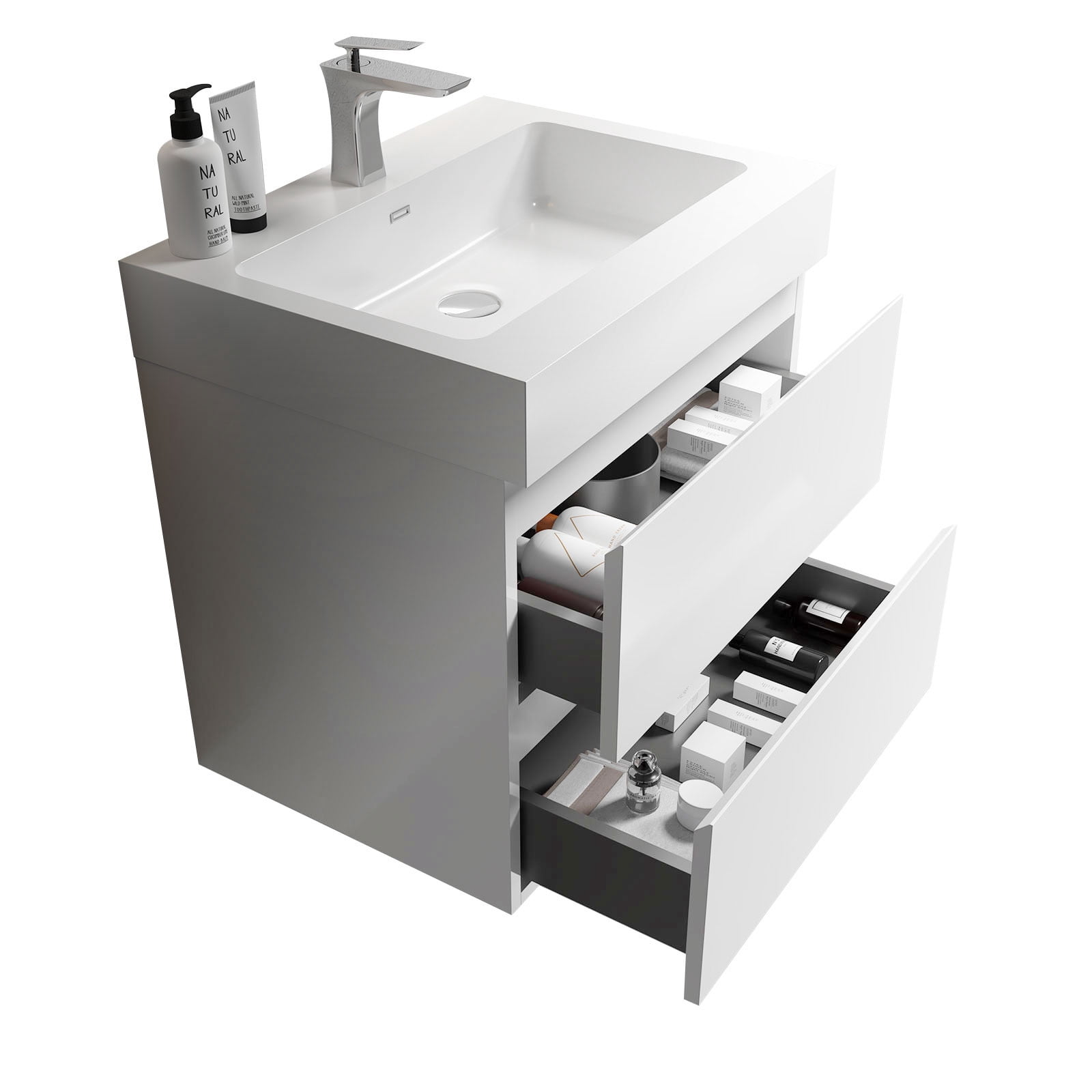 CITTANEO 24 Inch Floating Bathroom Vanity with Sink, Modern Bathroom Cabinet with 2 Drawers, White