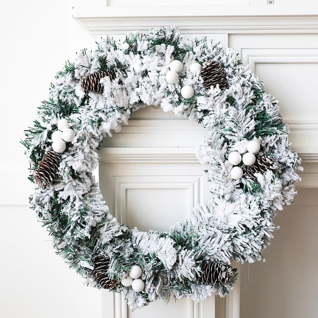 White Flocking PVC Christmas Wreath Festive Durable for Door Table Decoration